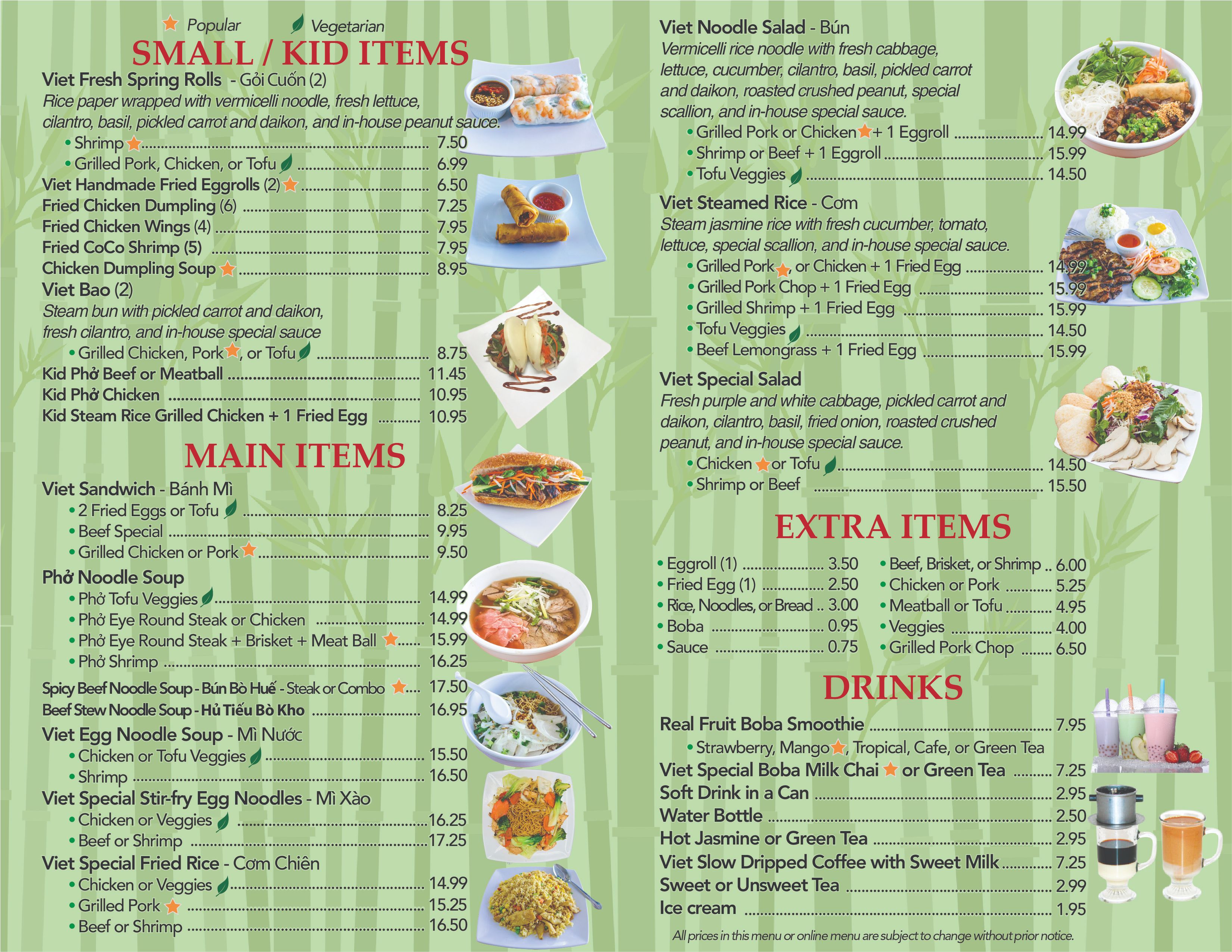Pho Bowl Menu